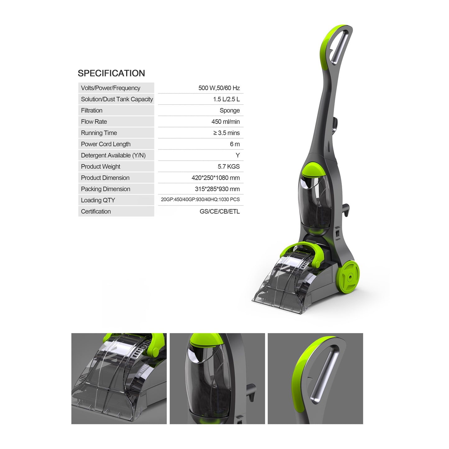 CHCC500 CARPET CLEANER 2.3L 4 COLOR